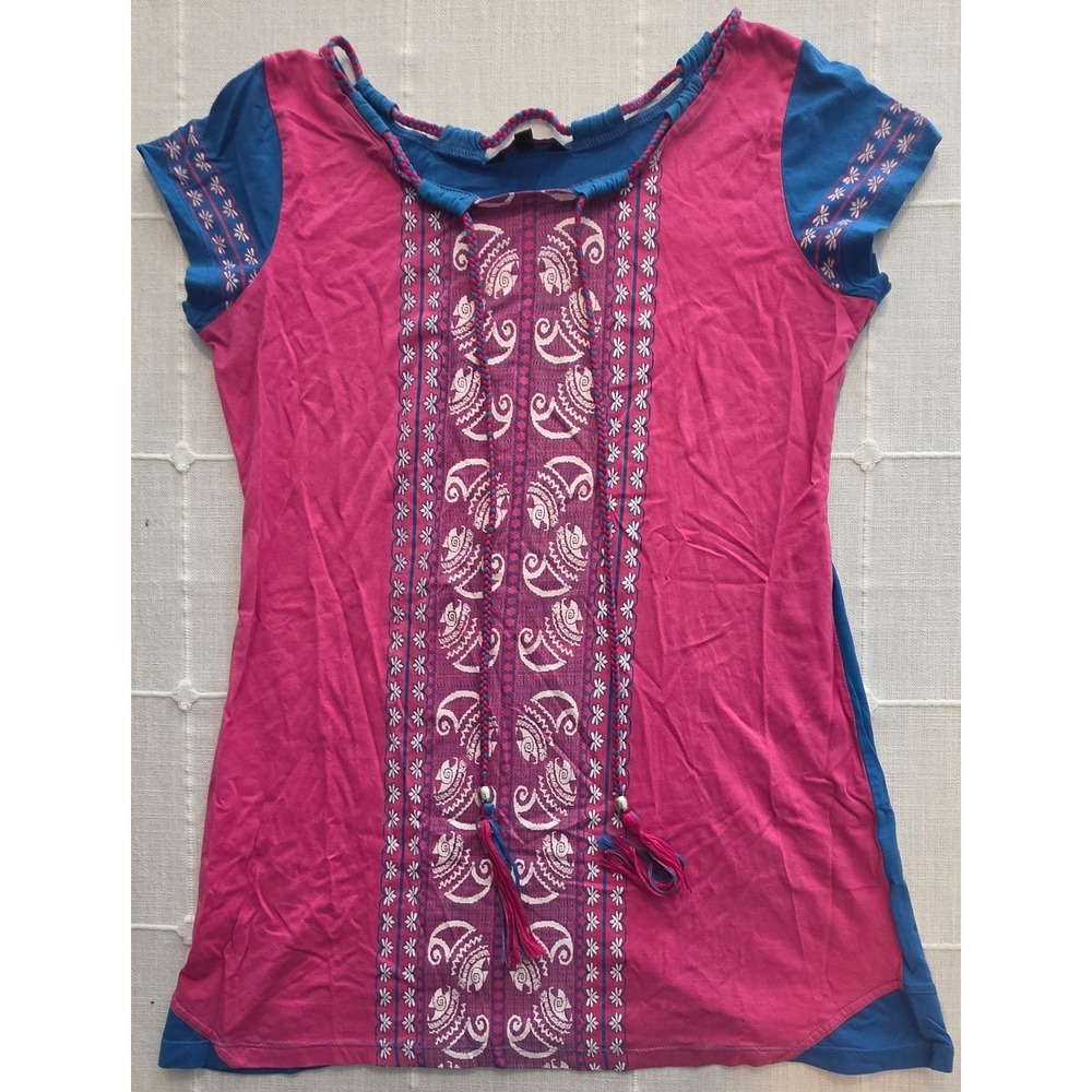 Astron Celebrity Wear Pink Blue Paisley Graphic Tassel Top XXL